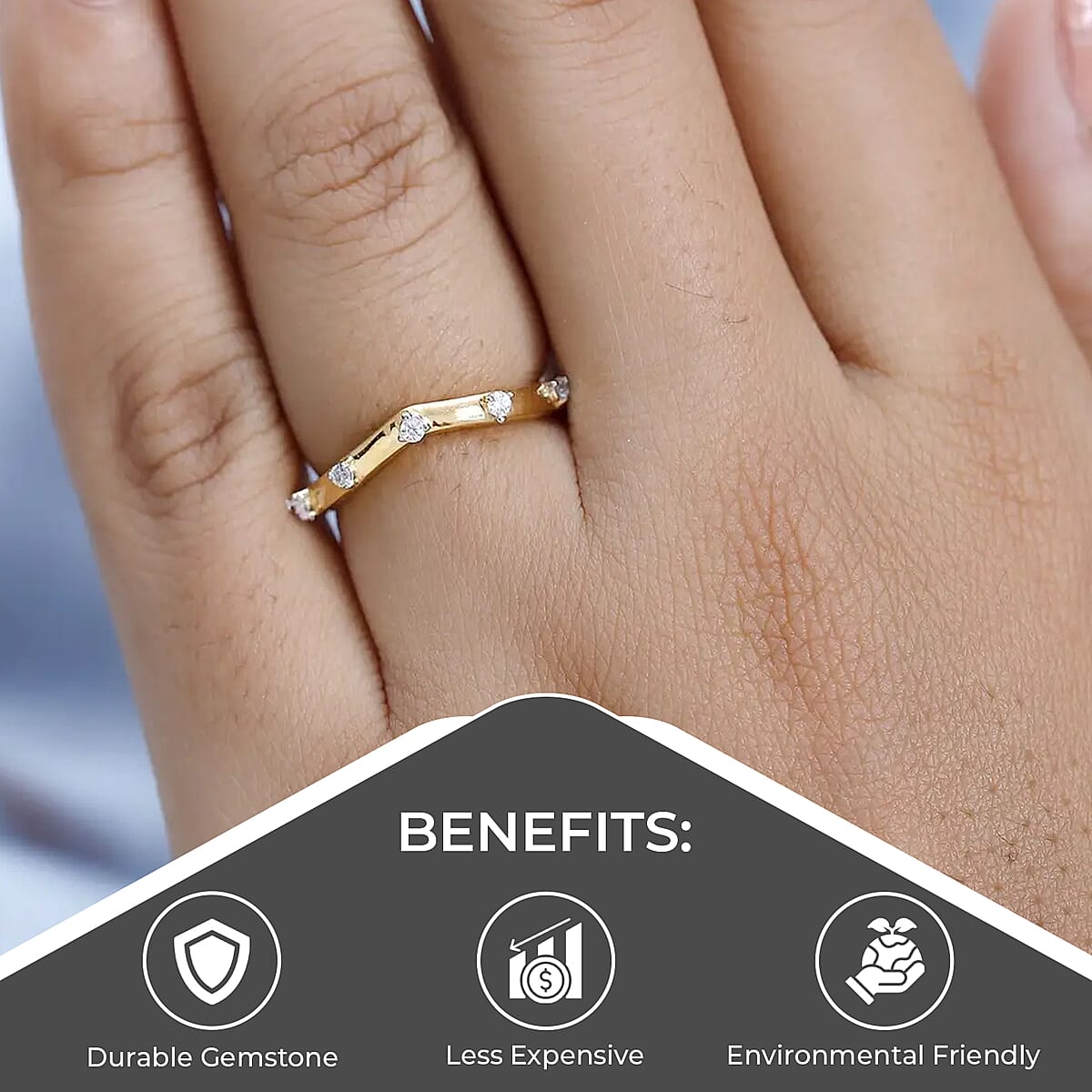 Moissanite Chevron Band Ring in Vermeil Yellow Gold Over Sterling Silver (Size 9.0) 0.05 ctw image number 3