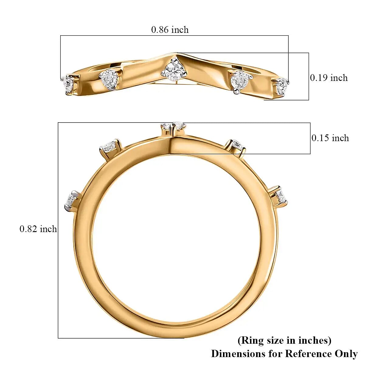 Moissanite Chevron Band Ring in Vermeil Yellow Gold Over Sterling Silver (Size 9.0) 0.05 ctw image number 6