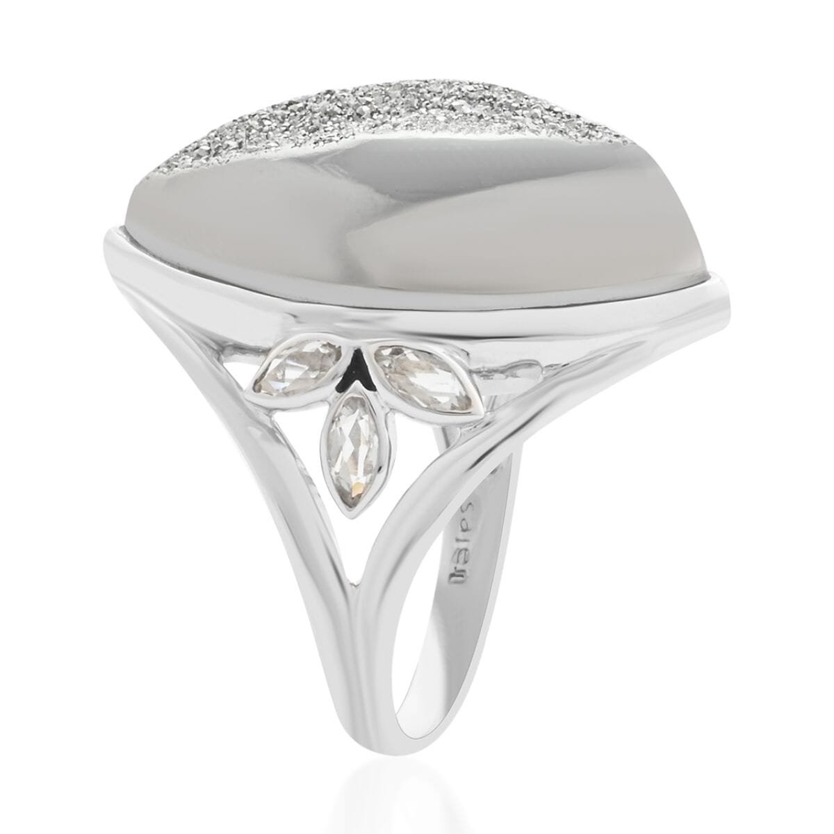 Sajen Silver AAA Platinum Window Drusy Quartz, Austrian Crystal Ring in Platinum Over Sterling Silver (Size 10.0) 18.10 ctw image number 3