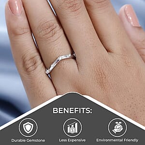 D'Joy Moissanite Wishbone Ring in Platinum Over Sterling Silver (Size 6.0) 0.10 ctw