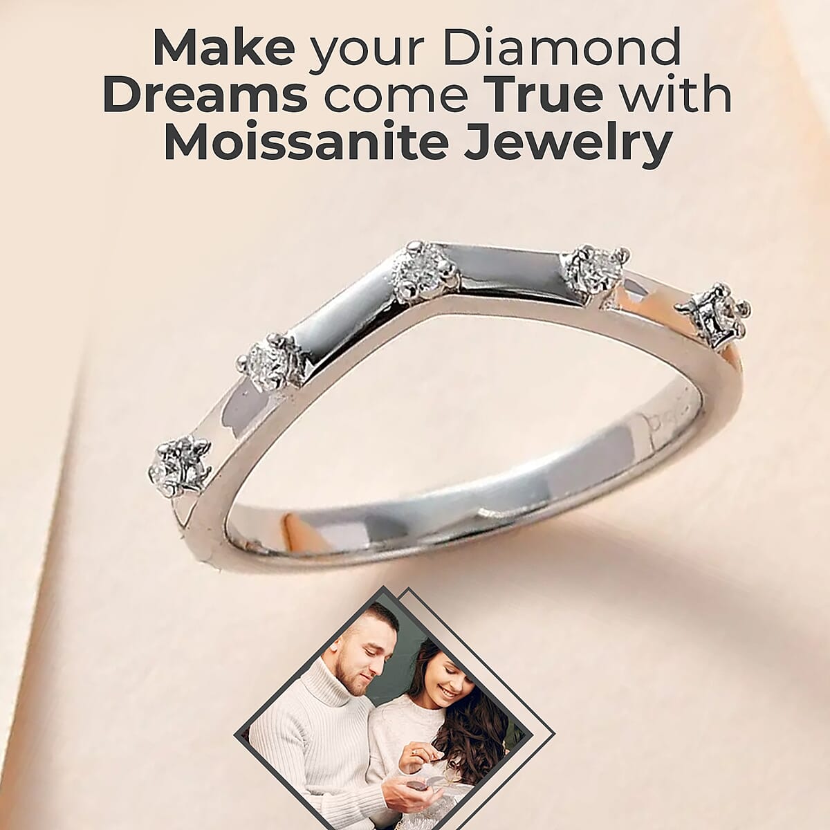 Moissanite Wishbone Ring in Platinum Over Sterling Silver (Size 9.0) 0.10 ctw image number 1