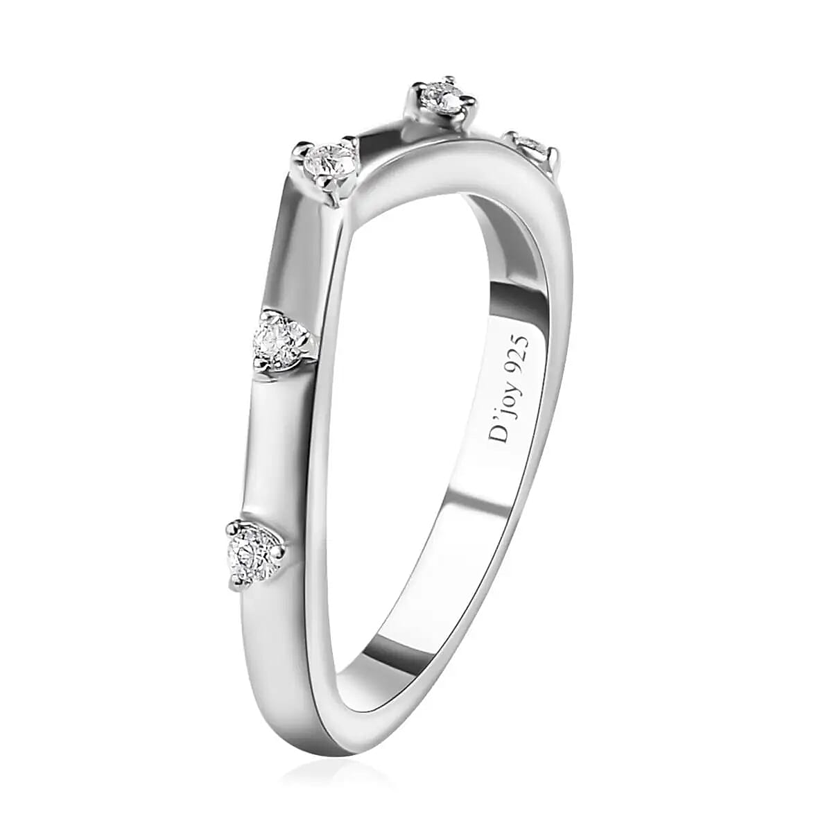 Moissanite Wishbone Ring in Platinum Over Sterling Silver (Size 9.0) 0.10 ctw image number 4