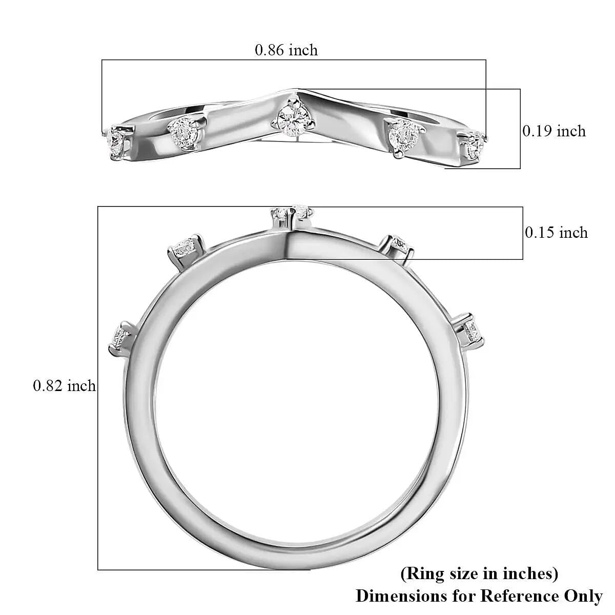 Moissanite Wishbone Ring in Platinum Over Sterling Silver (Size 9.0) 0.10 ctw image number 6