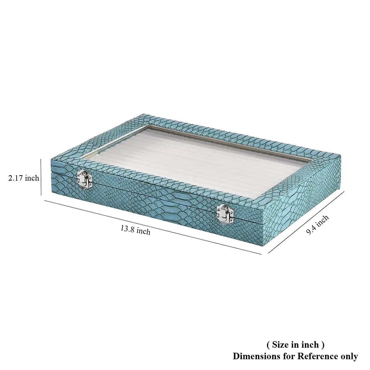 Turquoise Dragon Skin Pattern Faux Leather 150 Slot Ring Box with Glass Window image number 5