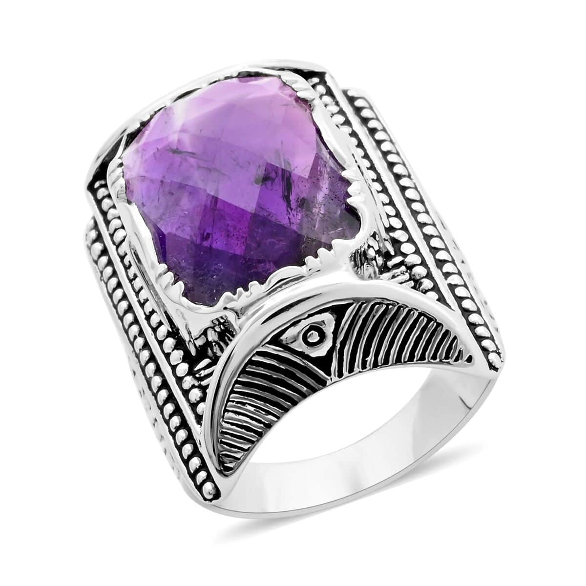 Sajen Silver AAA Amethyst Ring in Platinum Over Sterling Silver (Size 10.0) 10.90 ctw image number 0