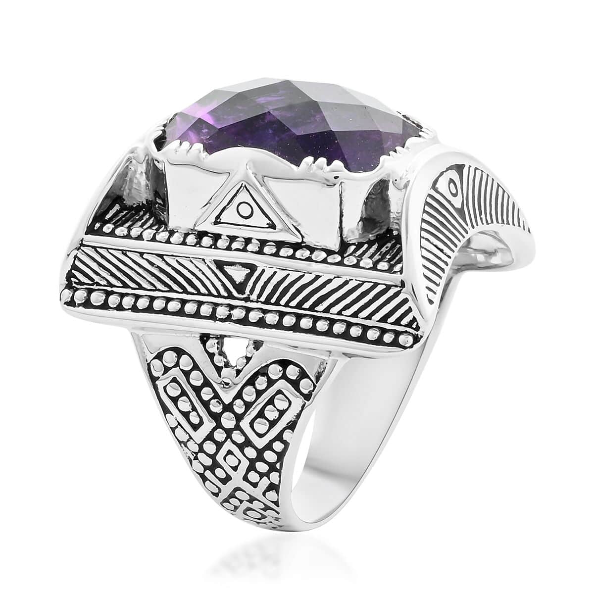 Sajen Silver AAA Amethyst Ring in Platinum Over Sterling Silver (Size 10.0) 10.90 ctw image number 3