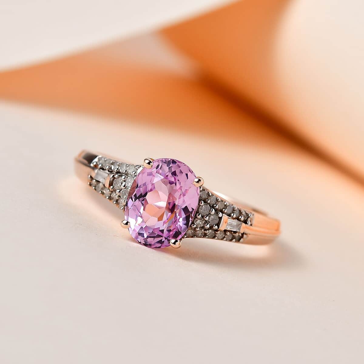 AAA Patroke Kunzite and Diamond Ring in Vermeil Rose Gold Over Sterling Silver (Size 9.0) 1.65 ctw image number 1