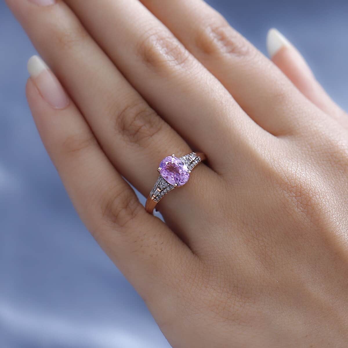 AAA Patroke Kunzite and Diamond Ring in Vermeil Rose Gold Over Sterling Silver (Size 9.0) 1.65 ctw image number 2