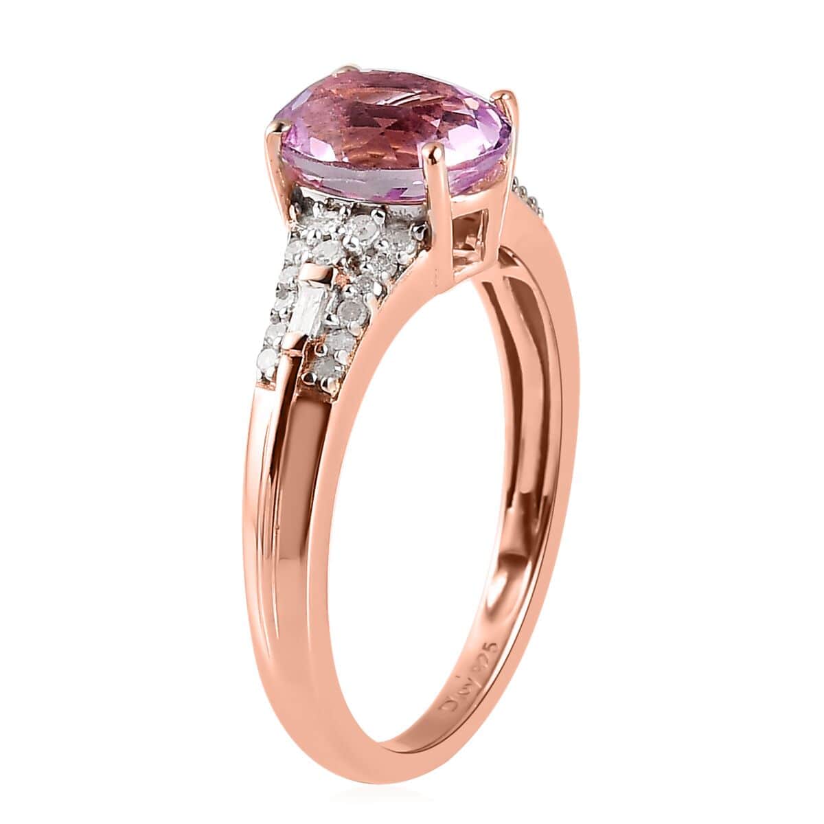 AAA Patroke Kunzite and Diamond Ring in Vermeil Rose Gold Over Sterling Silver (Size 9.0) 1.65 ctw image number 3