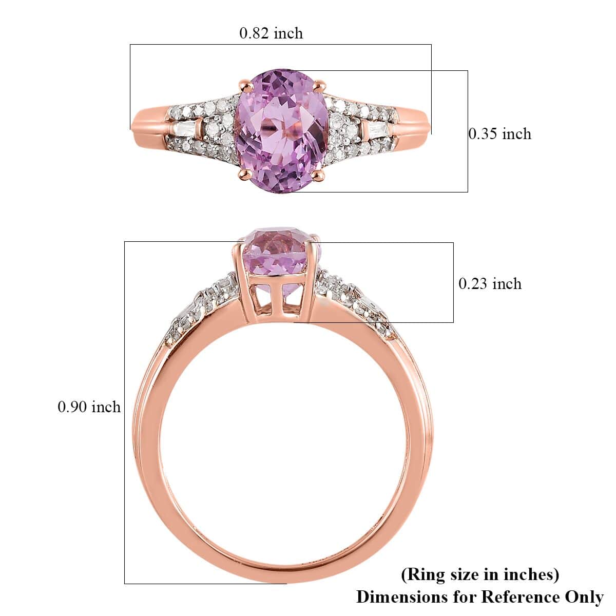 AAA Patroke Kunzite and Diamond Ring in Vermeil Rose Gold Over Sterling Silver (Size 9.0) 1.65 ctw image number 5