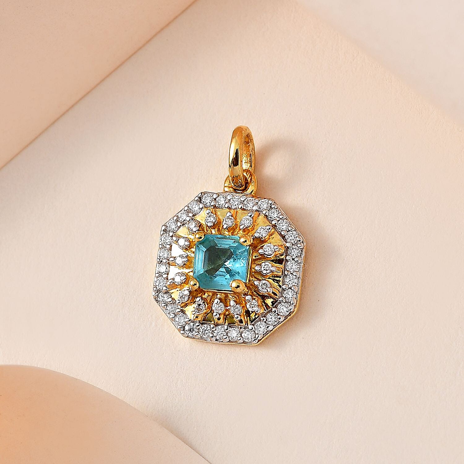 Betroka Blue Apatite and Moissanite Charm in Vermeil Yellow Gold Over Sterling Silver 1.10 ctw