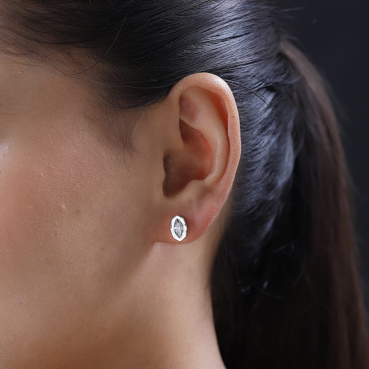 Moissanite (Mrq 8x4mm) Snake Inspired Stud Earrings in Platinum Over Sterling Silver 0.75 ctw image number 2