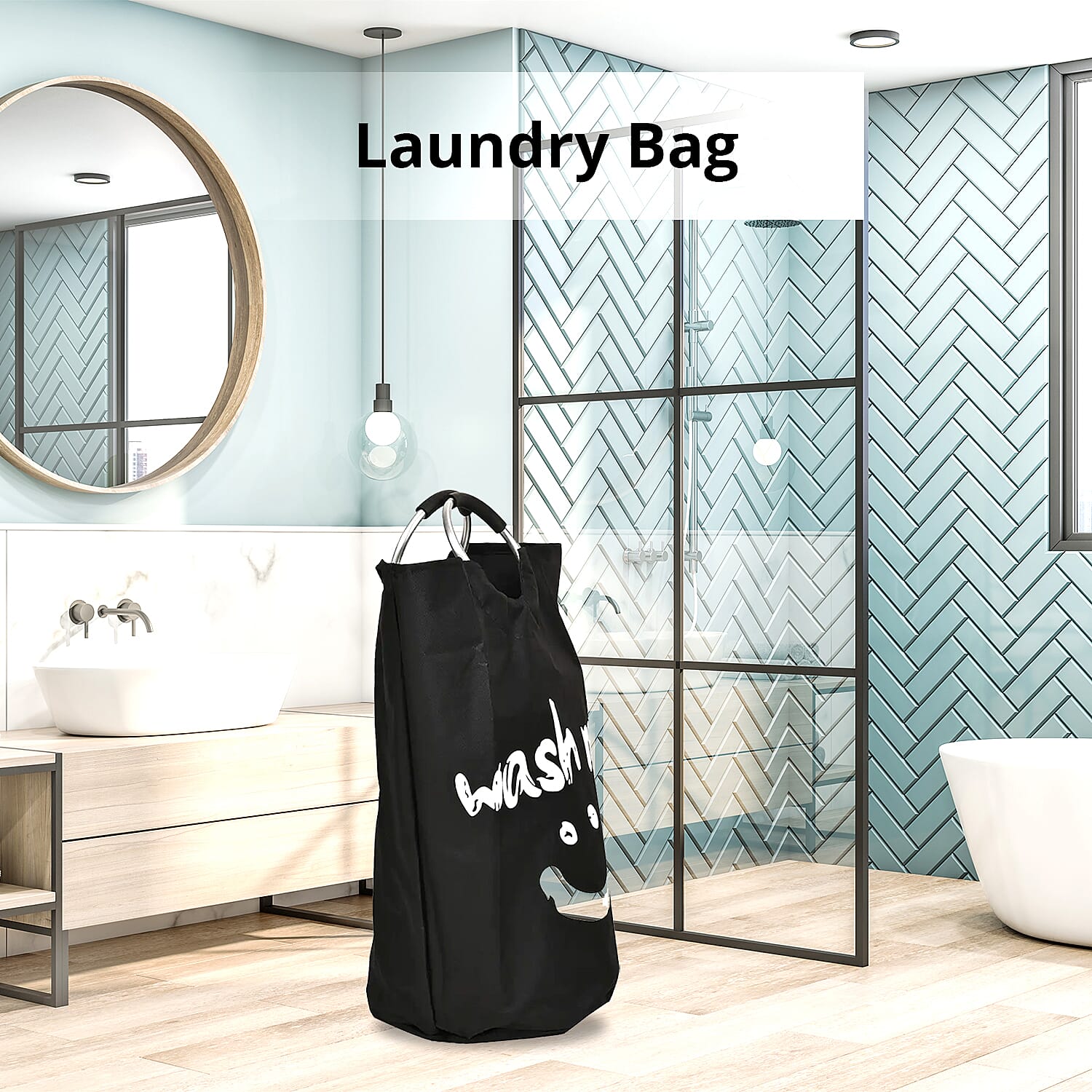 Black Laundry Bag with Aluminum Handle