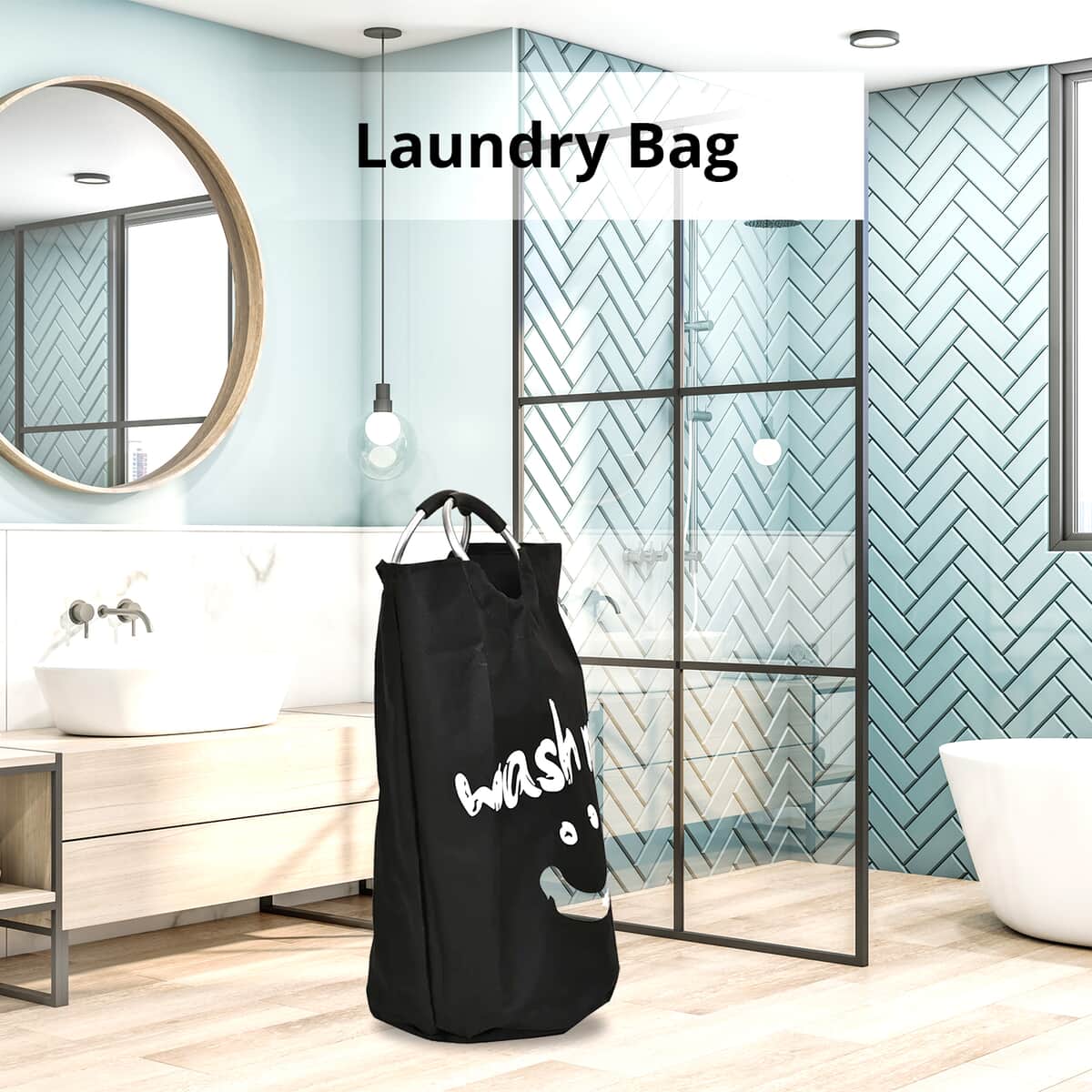 Black Laundry Bag with Aluminum Handle (15"x28.35") image number 1