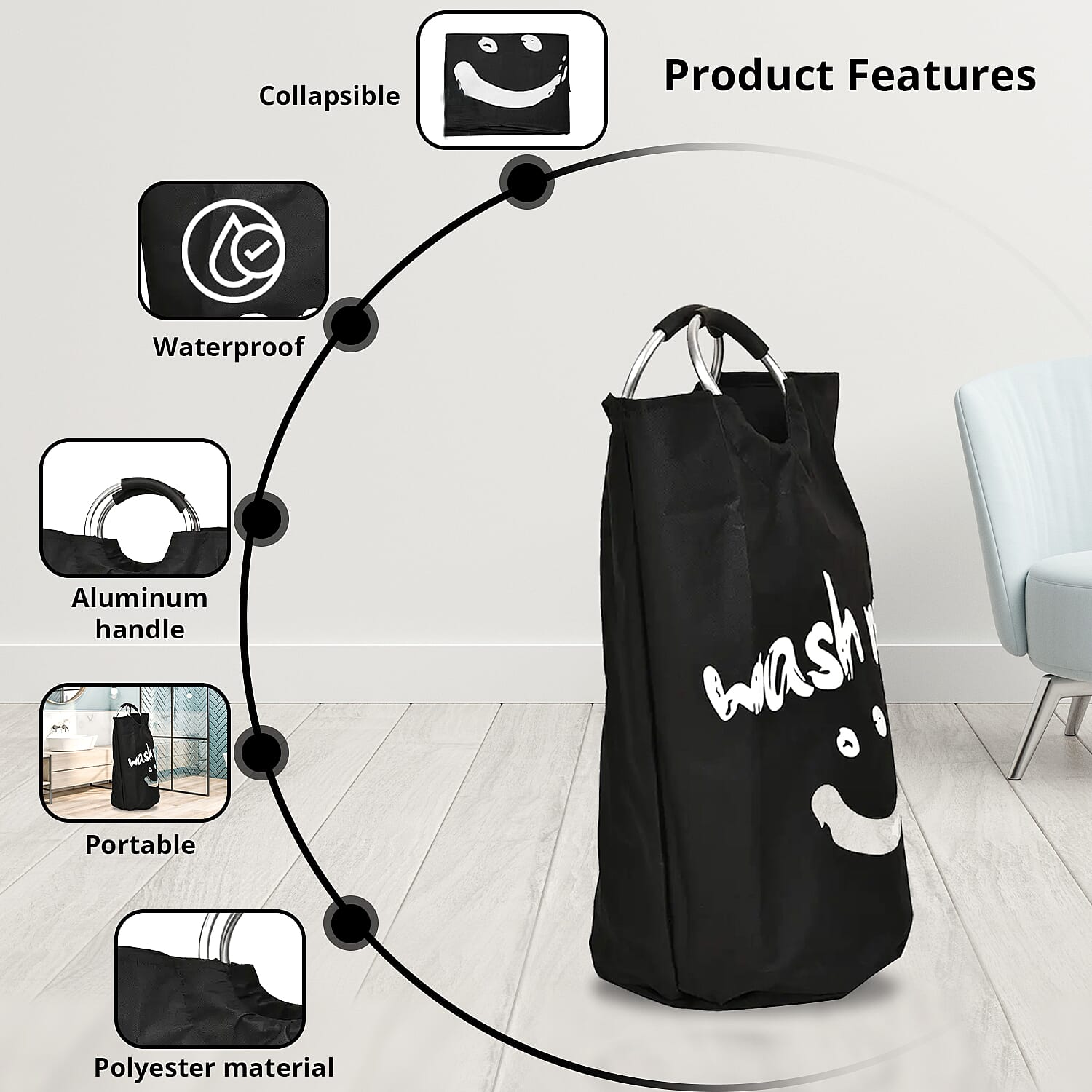 Black Laundry Bag with Aluminum Handle