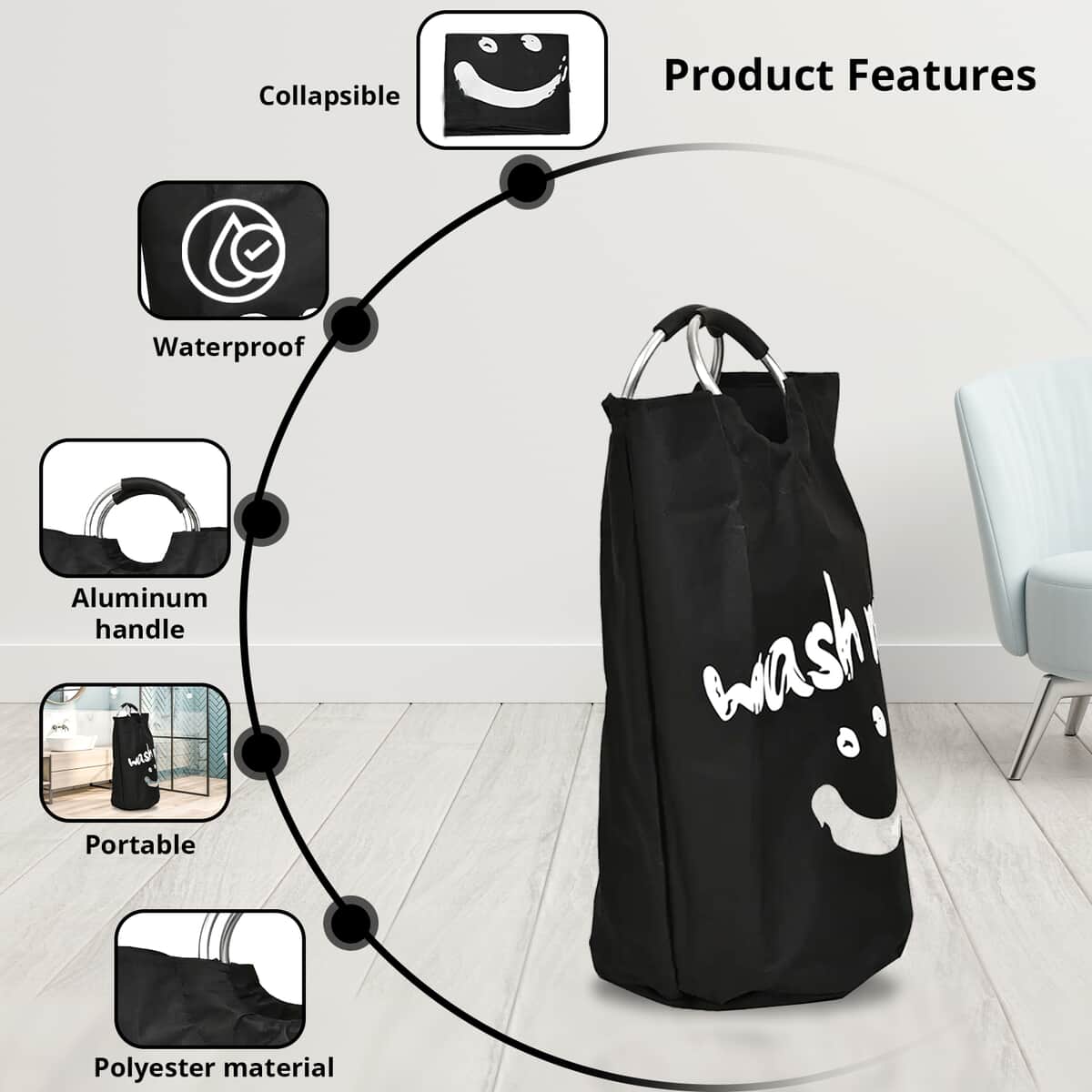 Black Laundry Bag with Aluminum Handle (15"x28.35") image number 2