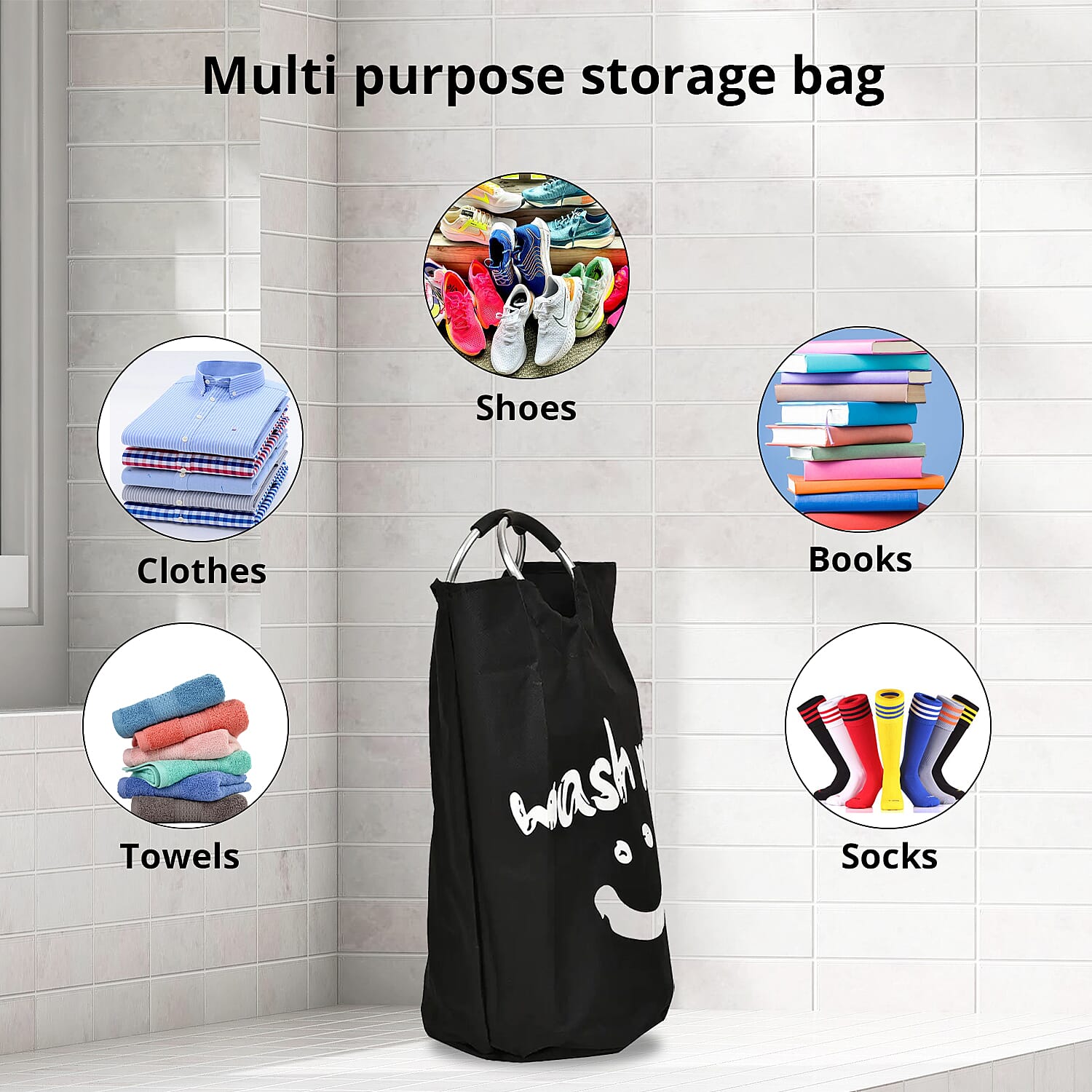 Black Laundry Bag with Aluminum Handle