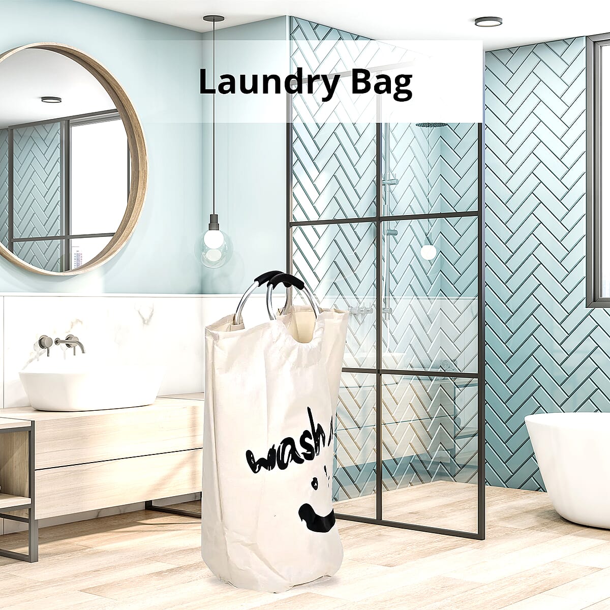 Beige Laundry Bag with Aluminum Handle image number 1
