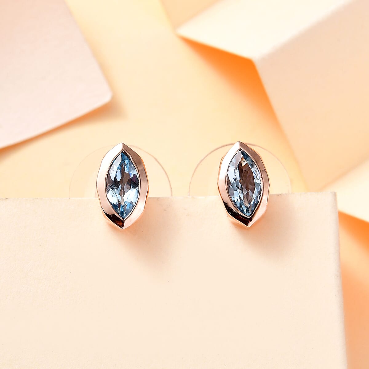 Sky Blue Topaz 1.25 ctw Solitaire Stud Earrings in Vermeil RG Over Sterling Silver image number 1