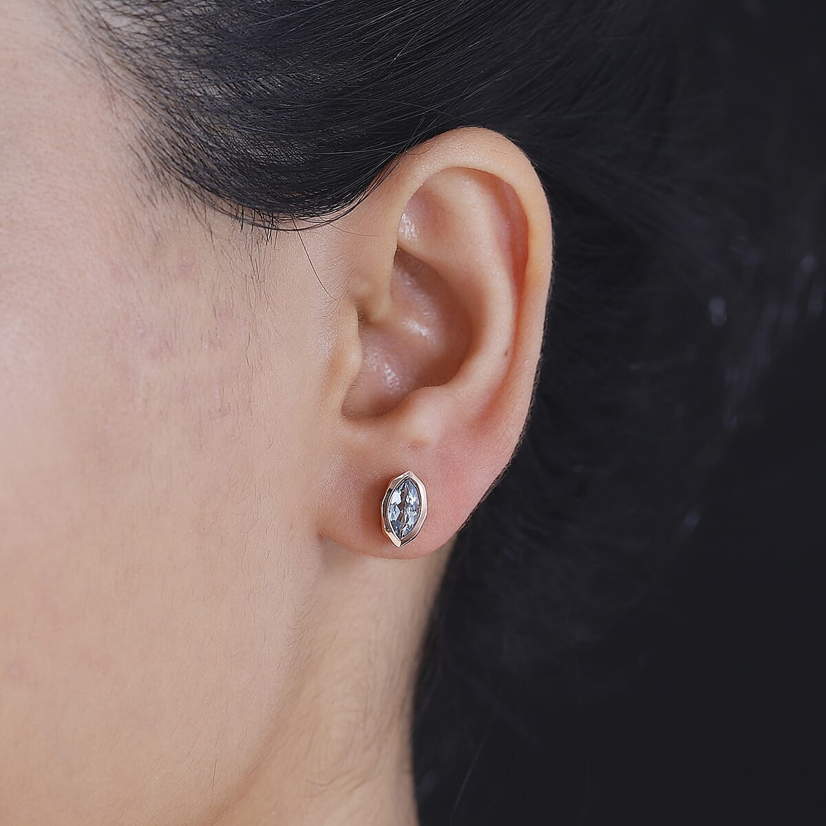 Sky Blue Topaz 1.25 ctw Solitaire Stud Earrings in Vermeil RG Over Sterling Silver image number 2