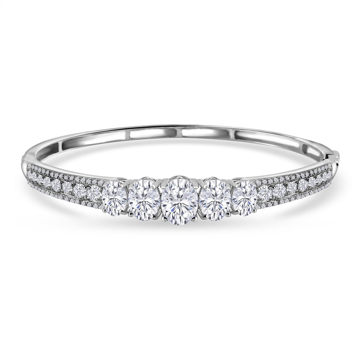 Moissanite (Ovl 9x7mm) Bangle Bracelet in Platinum Over Sterling Silver (6.50 In) 7.90 ctw image number 0