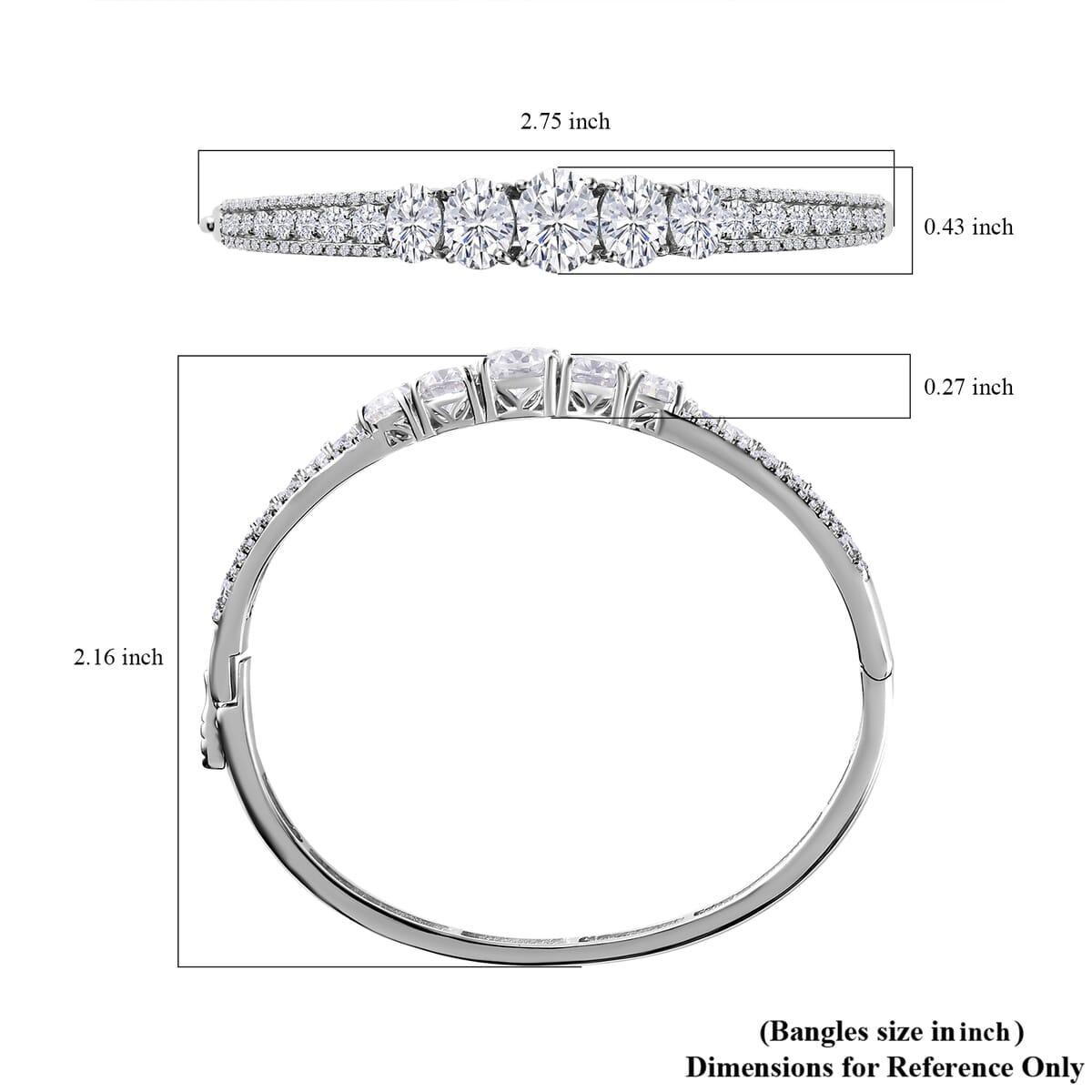 Moissanite (Ovl 9x7mm) Bangle Bracelet in Platinum Over Sterling Silver (6.50 In) 7.90 ctw image number 5