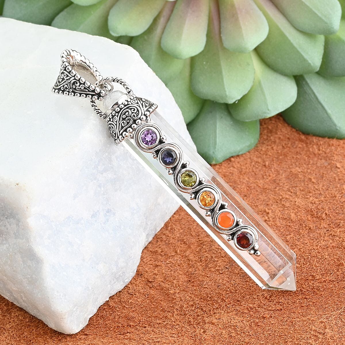 Sajen Silver Austrian Crystal and Multi Gemstone Pendant in Platinum Over Sterling Silver 38.75 ctw image number 1