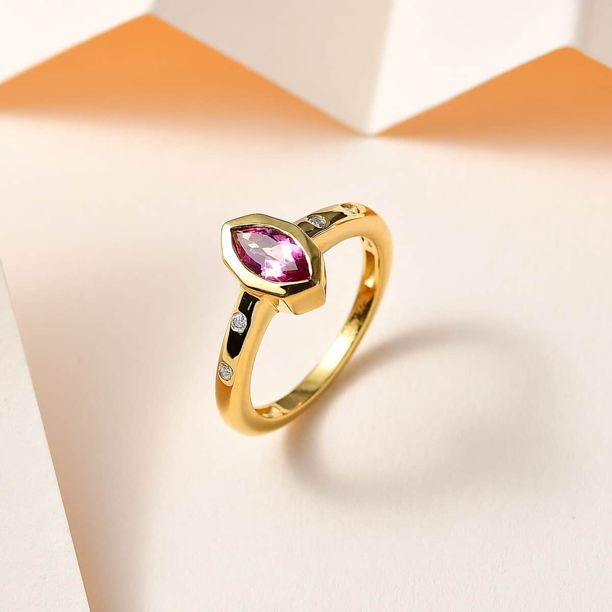 Pure Pink Mystic Topaz and Moissanite Ring in Vermeil Yellow Gold Over Sterling Silver (Size 6.0) 0.65 ctw image number 1