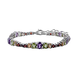Multi Gemstone Bracelet in Platinum Over Sterling Silver (6.50-8.50In) 9.90 ctw