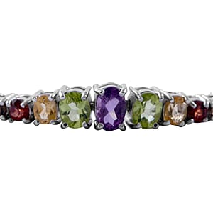 Multi Gemstone Bracelet in Platinum Over Sterling Silver (6.50-8.50In) 9.90 ctw