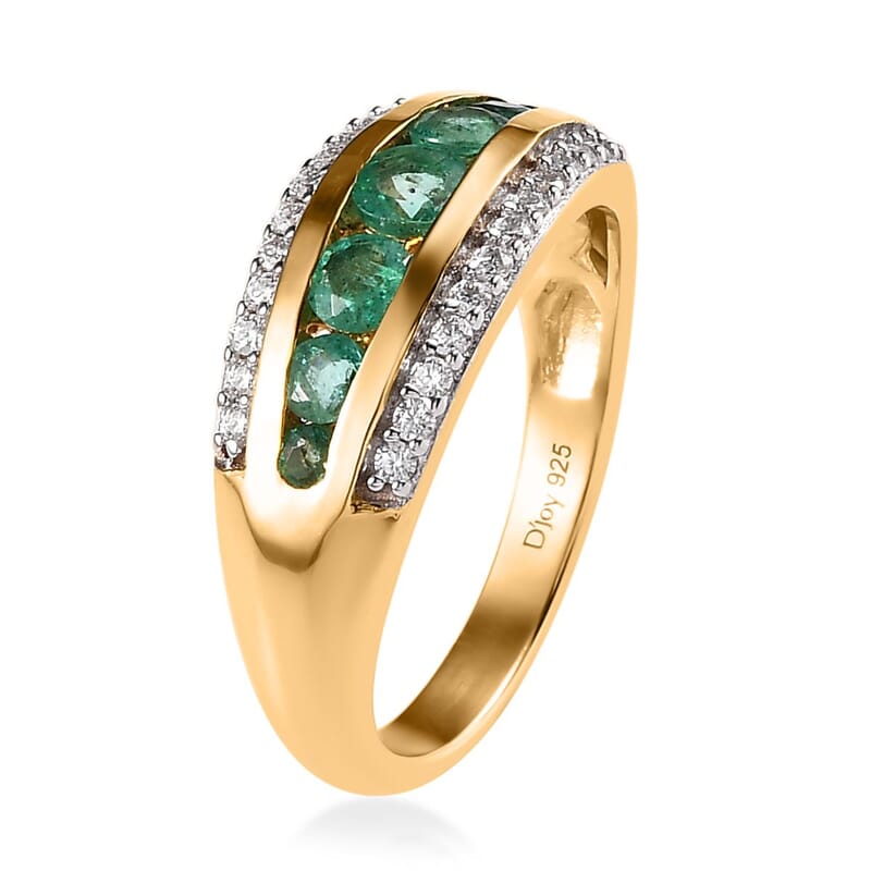 Emerald and Moissanite Ring in Vermeil Yellow Gold Over Sterling Silver (Size 6.0) 0.75 ctw