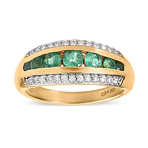 Emerald and Moissanite Ring in Vermeil Yellow Gold Over Sterling Silver (Size 8.0) 0.75 ctw