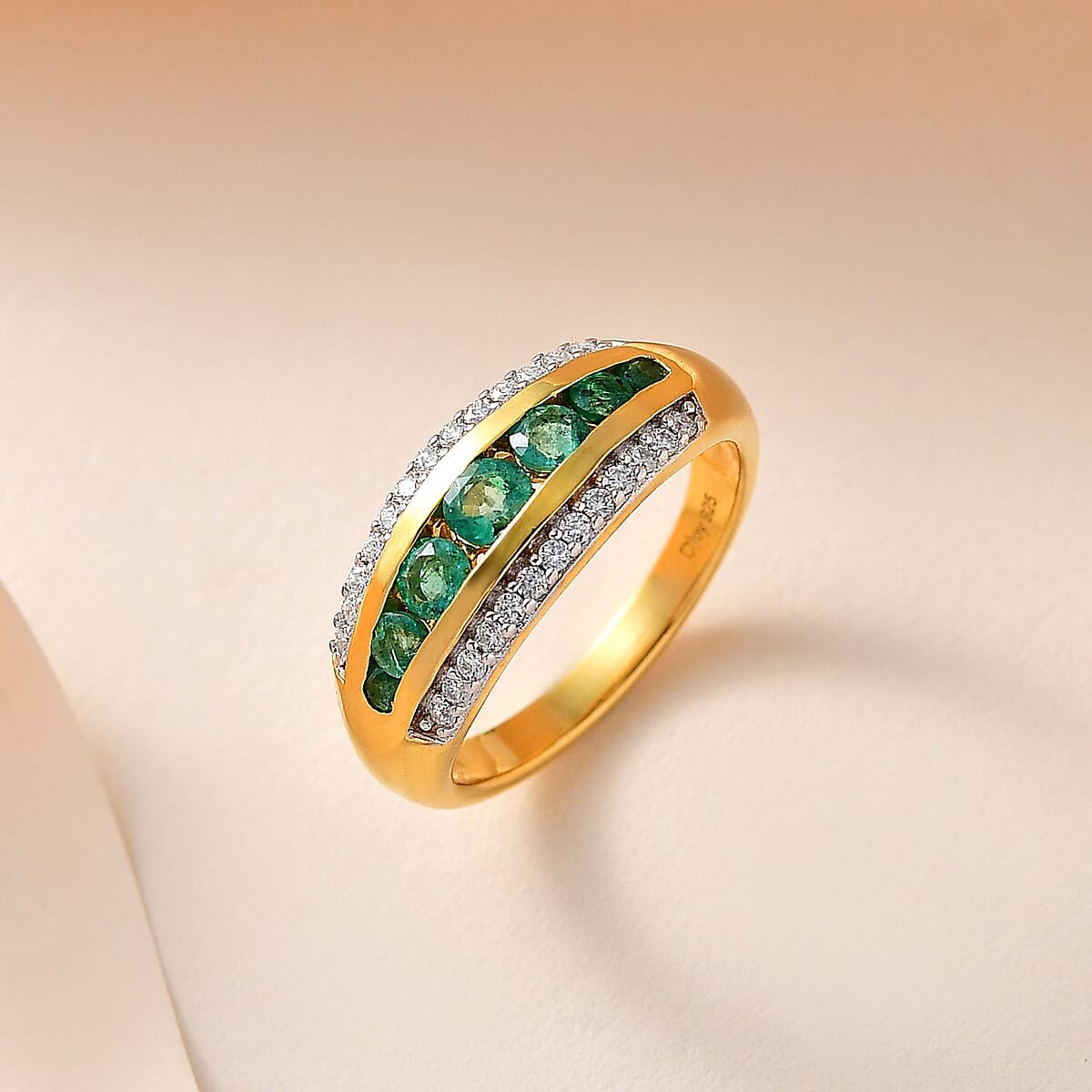 Emerald and Moissanite Ring in Vermeil Yellow Gold Over Sterling Silver (Size 8.0) 0.75 ctw image number 1
