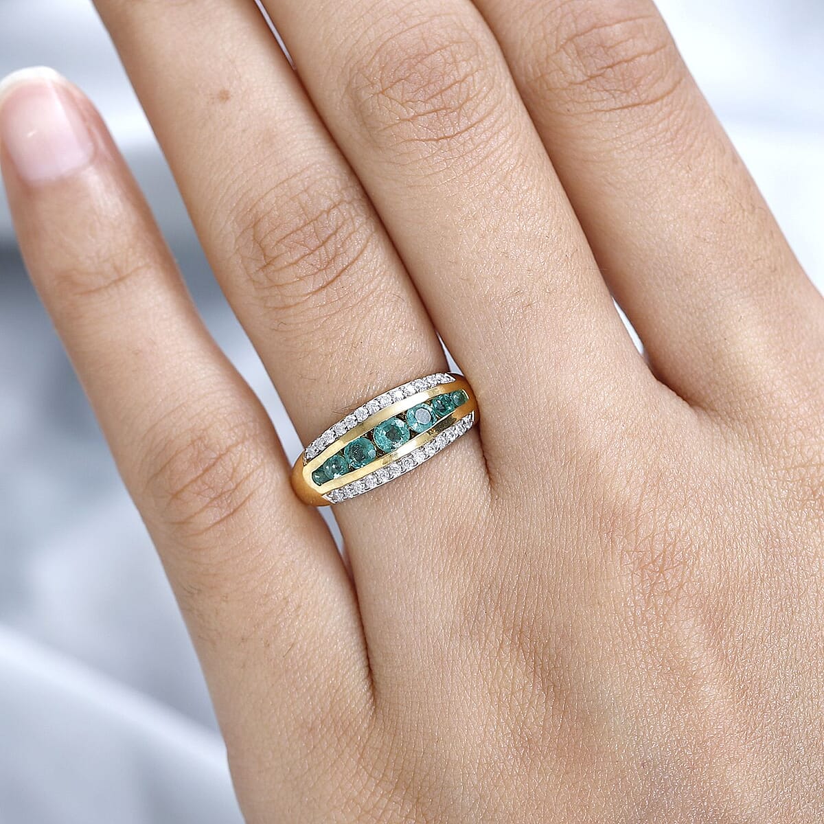 Emerald and Moissanite Ring in Vermeil Yellow Gold Over Sterling Silver (Size 8.0) 0.75 ctw image number 2