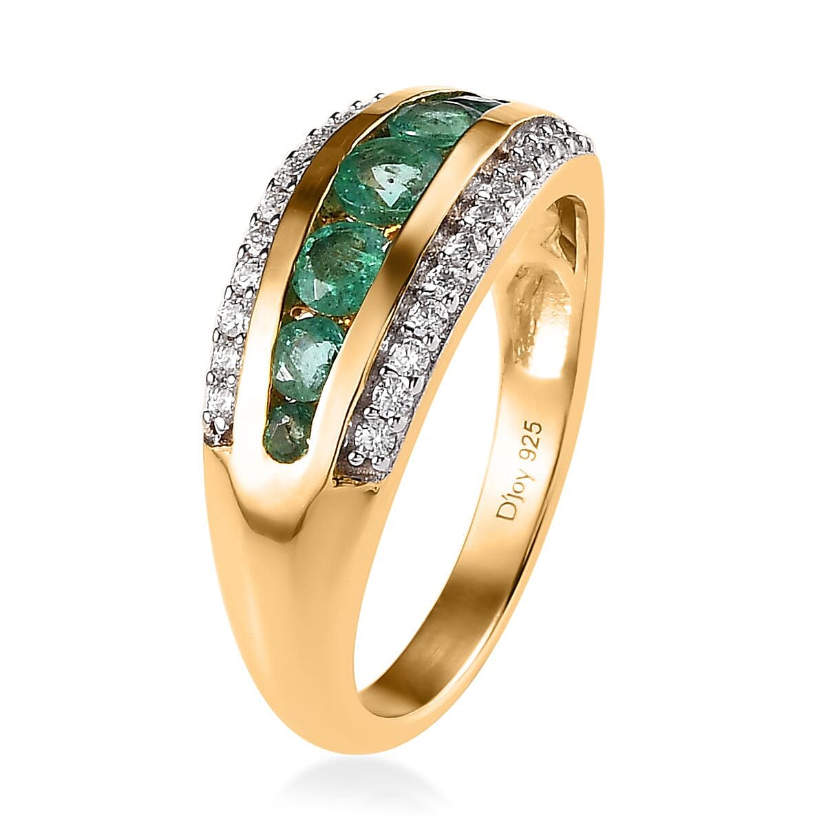 Emerald and Moissanite Ring in Vermeil Yellow Gold Over Sterling Silver (Size 8.0) 0.75 ctw image number 3