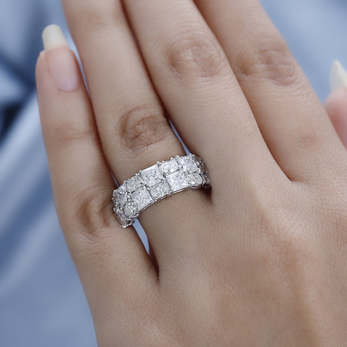 Moissanite Ring in Platinum Over Sterling Silver (Size 6.0) 3.65 ctw image number 2