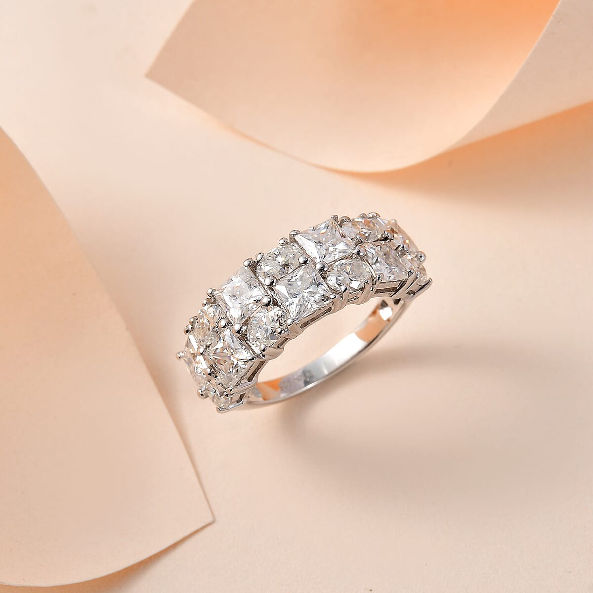 Moissanite Mixed Shapes 2 Row Band Ring in Platinum Over Sterling Silver (Size 7.0) 3.65 ctw image number 1