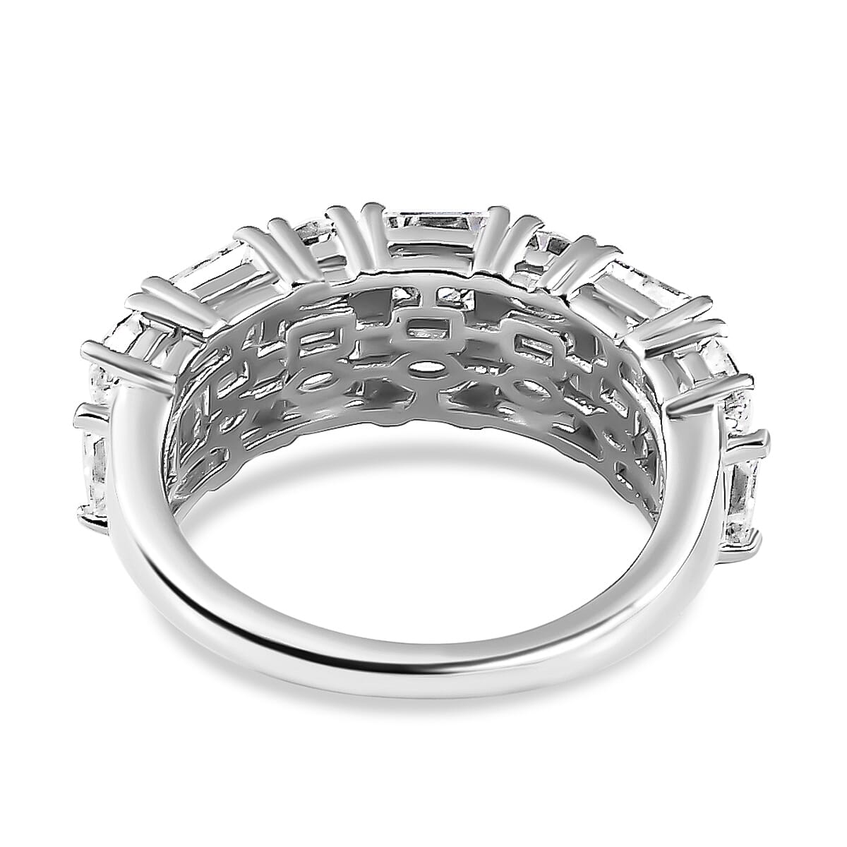 Moissanite Mixed Shapes 2 Row Band Ring in Platinum Over Sterling Silver (Size 8.0) 3.65 ctw image number 4