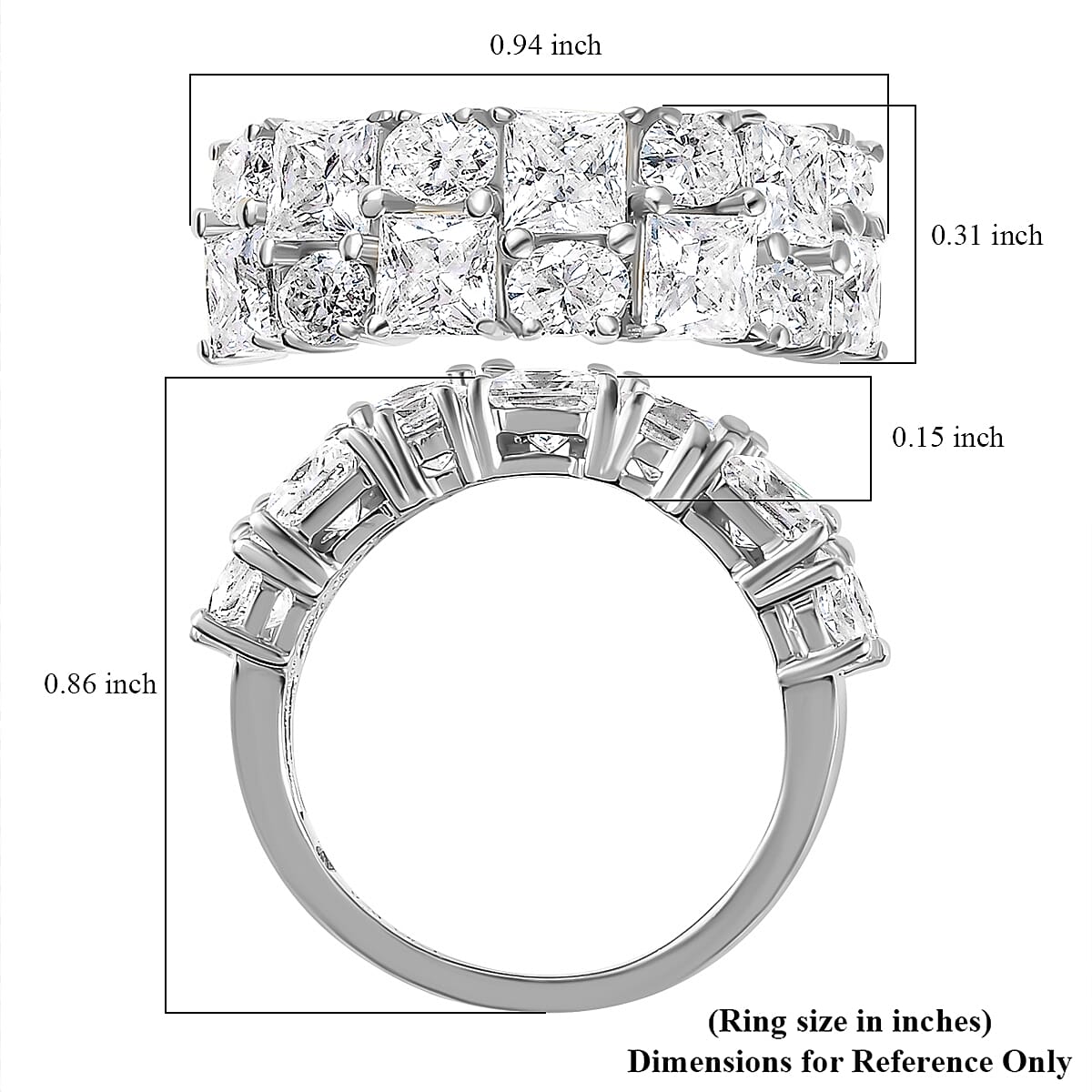 Moissanite Mixed Shapes 2 Row Band Ring in Platinum Over Sterling Silver (Size 8.0) 3.65 ctw image number 5
