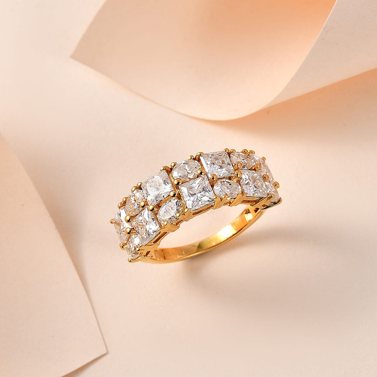 Moissanite Mixed Shapes 2 Row Band Ring in Vermeil Yellow Gold Over Sterling Silver (Size 9.0) 3.65 ctw image number 1