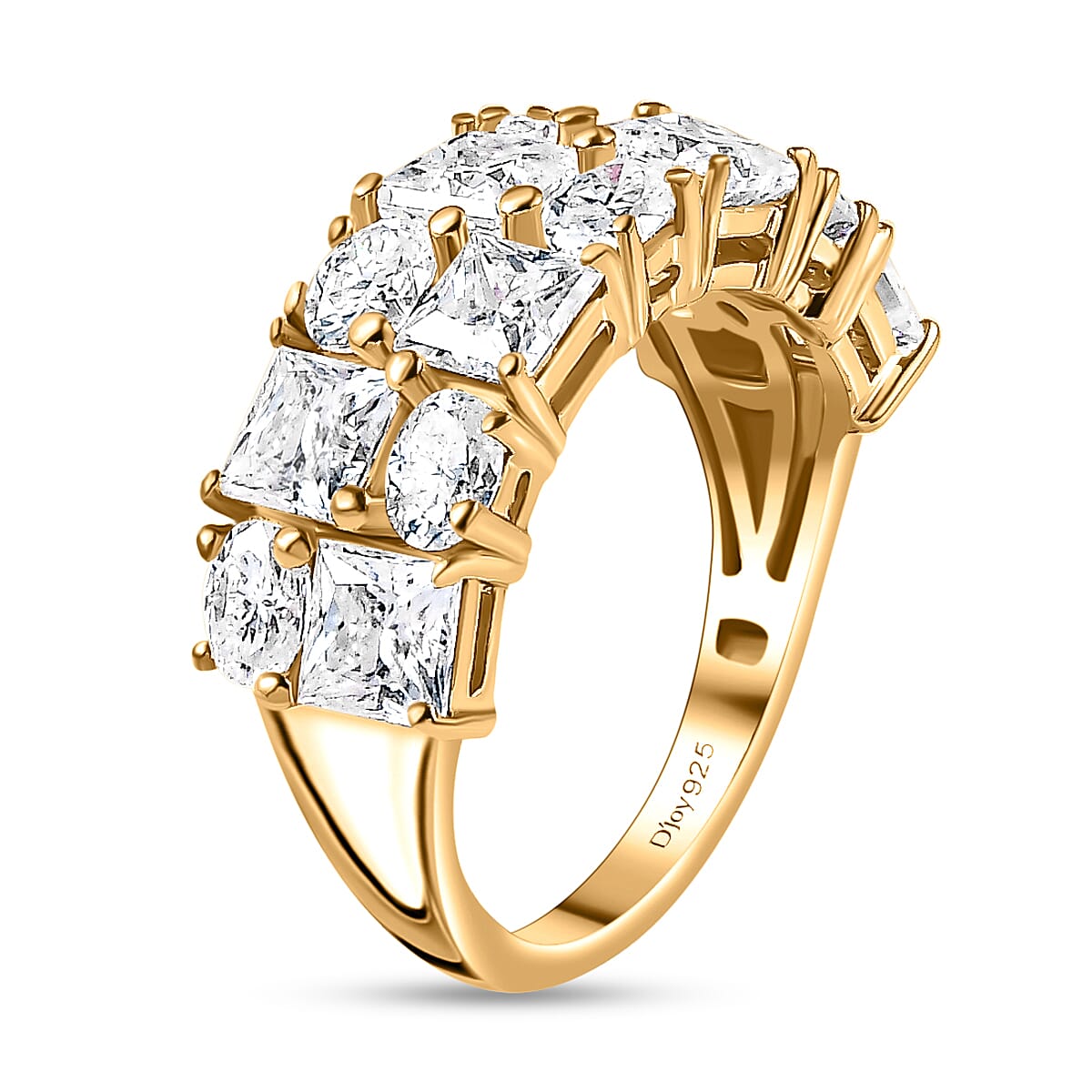 Moissanite Mixed Shapes 2 Row Band Ring in Vermeil Yellow Gold Over Sterling Silver (Size 9.0) 3.65 ctw image number 3