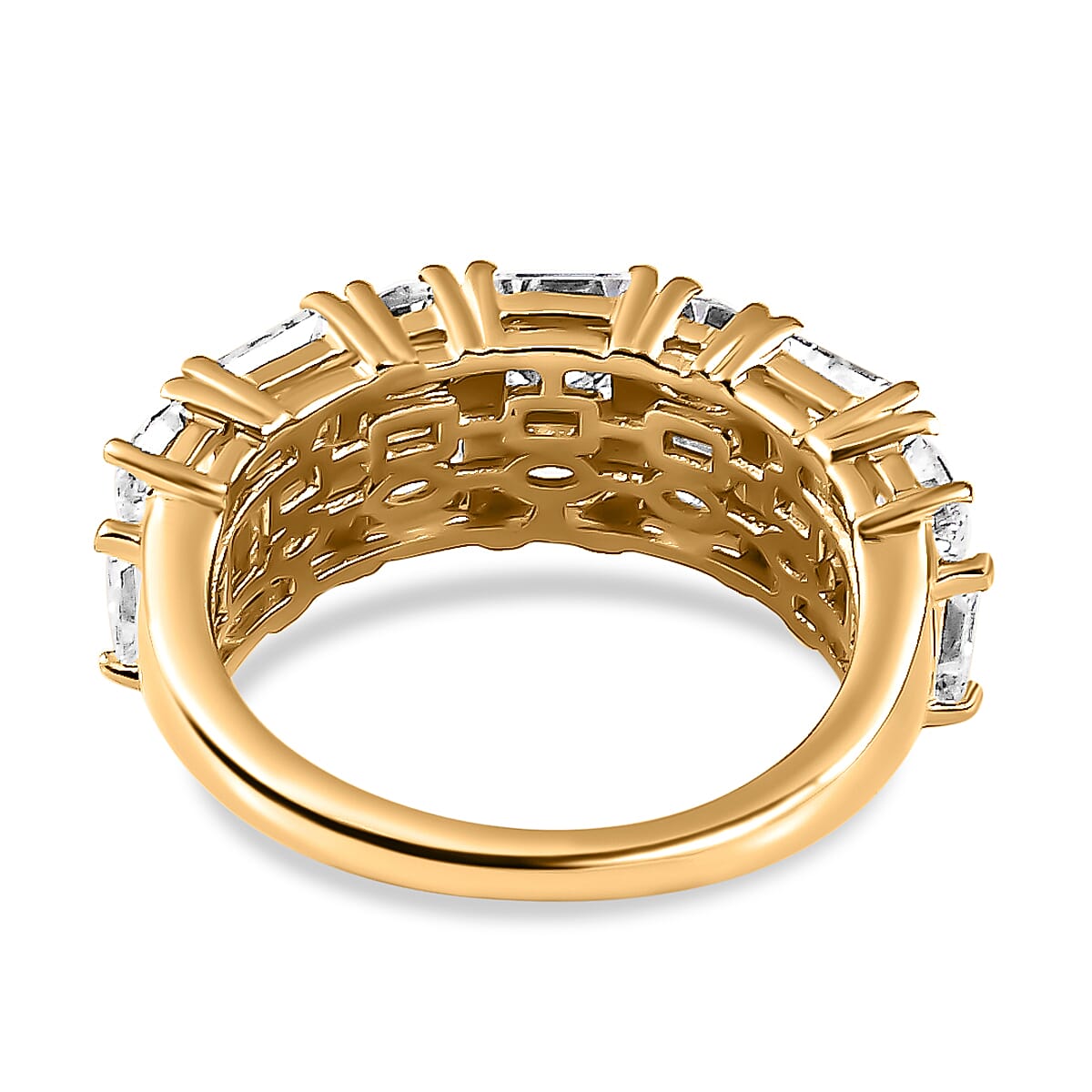 Moissanite Mixed Shapes 2 Row Band Ring in Vermeil Yellow Gold Over Sterling Silver (Size 9.0) 3.65 ctw image number 4