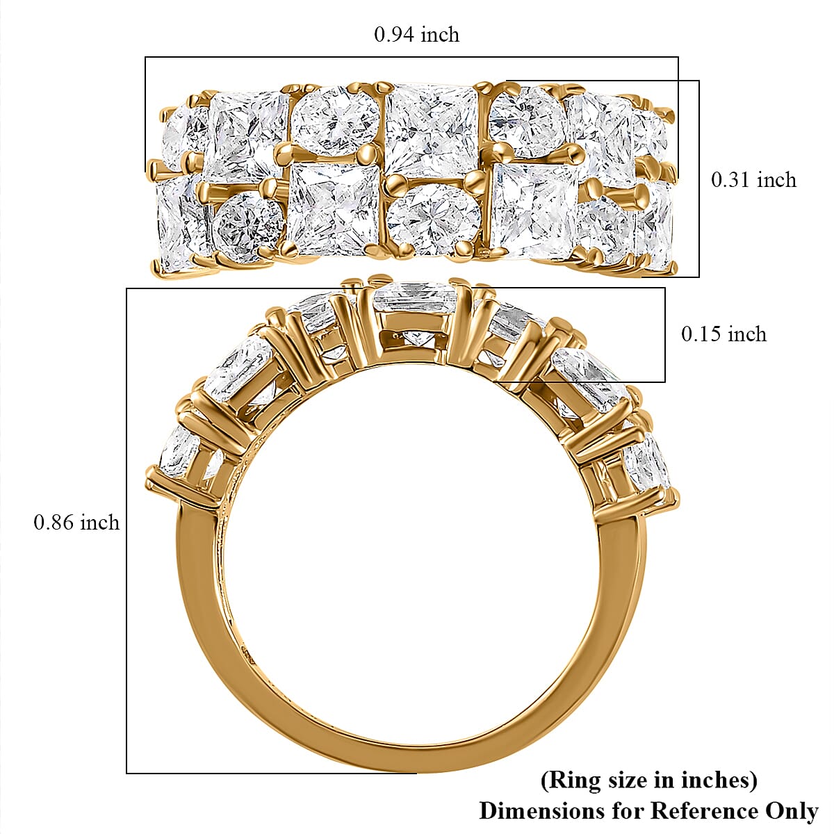 Moissanite Mixed Shapes 2 Row Band Ring in Vermeil Yellow Gold Over Sterling Silver (Size 9.0) 3.65 ctw image number 5