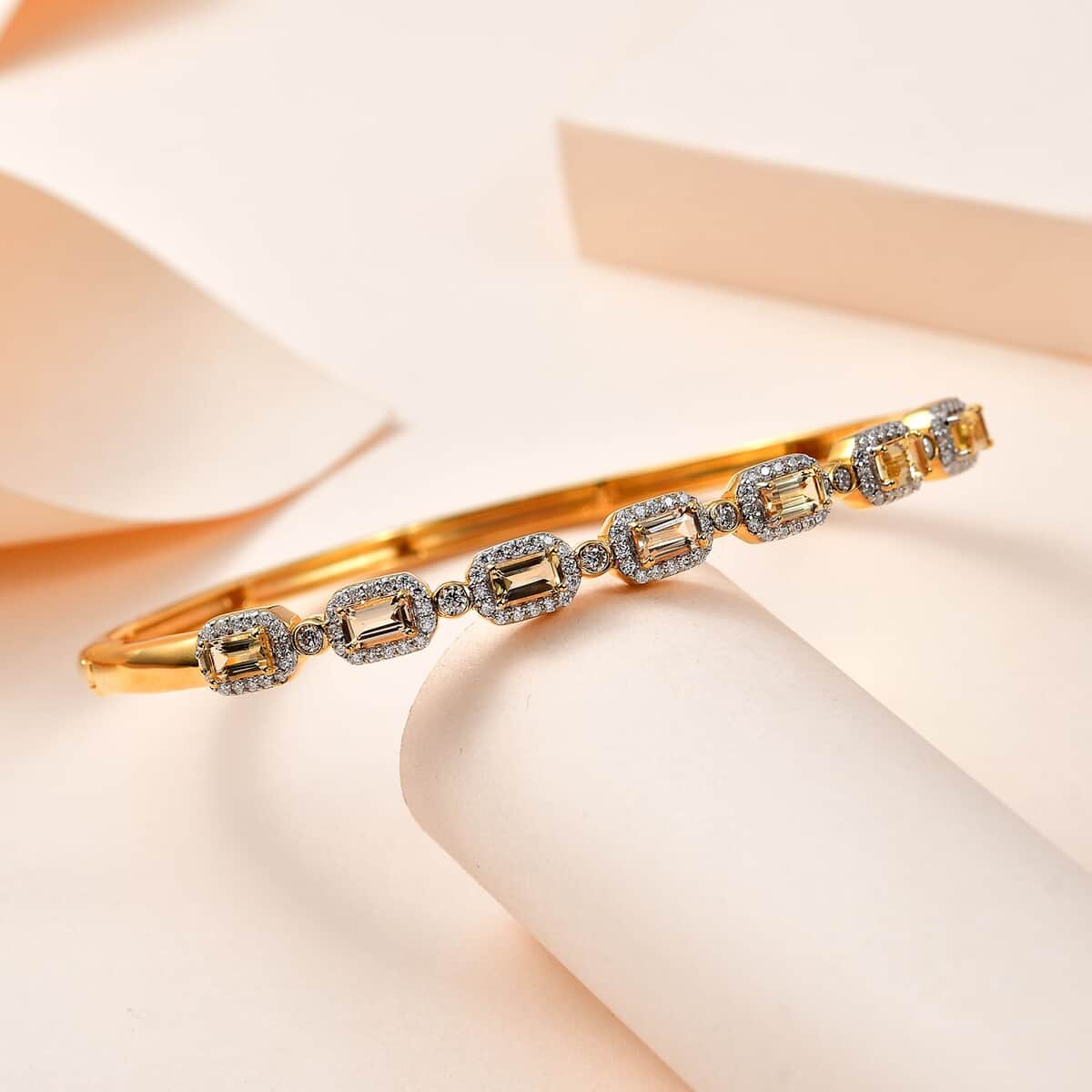 Imperial Topaz and Moissanite Bangle Bracelet in Vermeil Yellow Gold Over Sterling Silver (7.25 In) 3.20 ctw image number 1