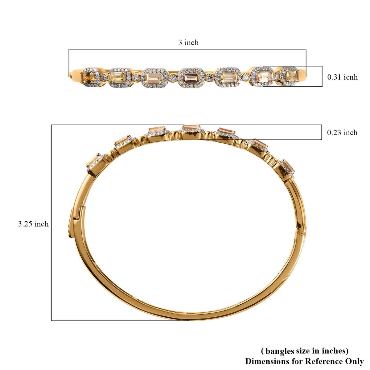 Imperial Topaz and Moissanite Bangle Bracelet in Vermeil Yellow Gold Over Sterling Silver (7.25 In) 3.20 ctw image number 5