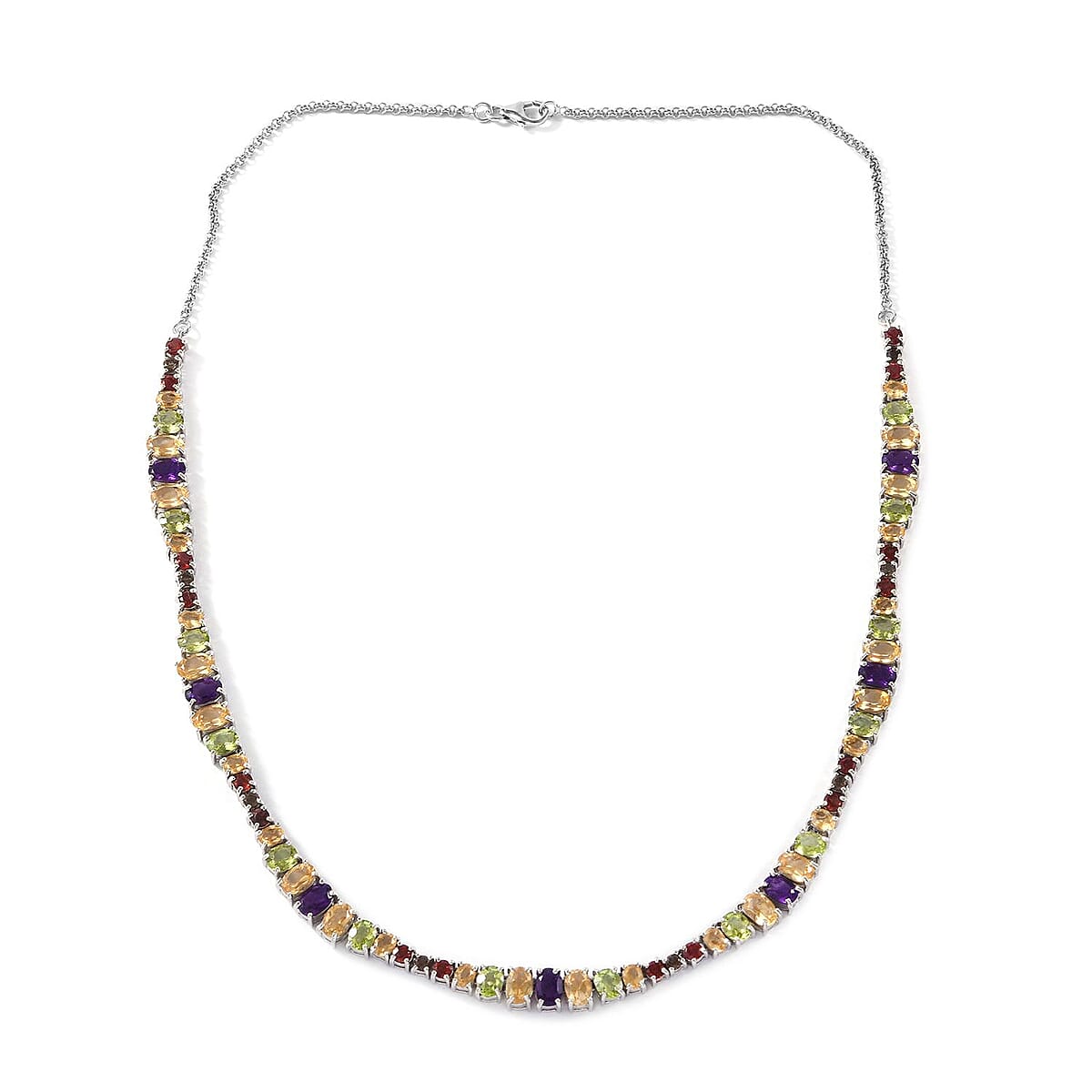 Multi Gemstone Necklace 18 Inches in Platinum Over Sterling Silver 17.50 ctw image number 0