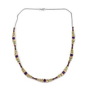 Multi Gemstone Necklace 18 Inches in Platinum Over Sterling Silver 17.50 ctw