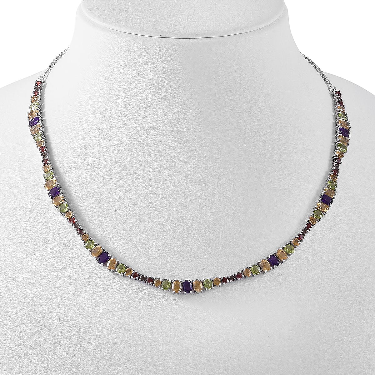 Multi Gemstone Necklace 18 Inches in Platinum Over Sterling Silver 17.50 ctw image number 1