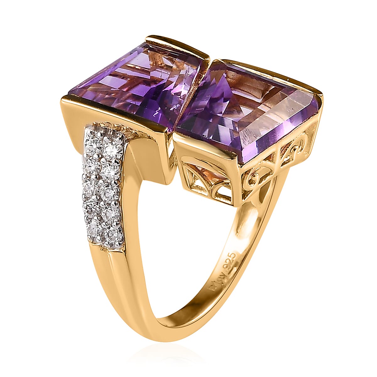 African Amethyst and Moissanite Snake Inspired Bypass Statement Cocktail Ring in Vermeil Yellow Gold Over Sterling Silver (Size 6.0) 7.40 ctw