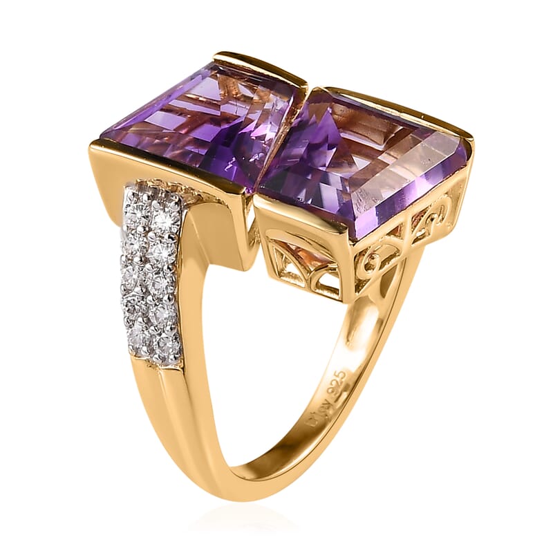 African Amethyst and Moissanite Snake Inspired Bypass Statement Cocktail Ring in Vermeil Yellow Gold Over Sterling Silver (Size 6.0) 7.40 ctw
